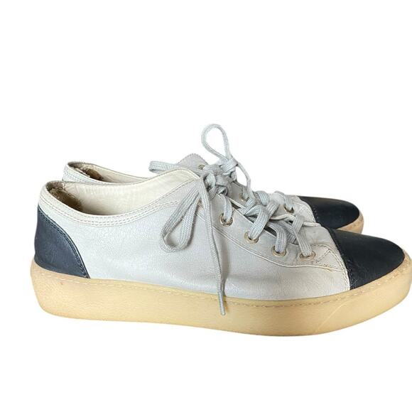 CHANEL Shoes - Chanel Calfskin Lace Up Cap Toe Sneakers size 38 US 8 Gray Grey Black